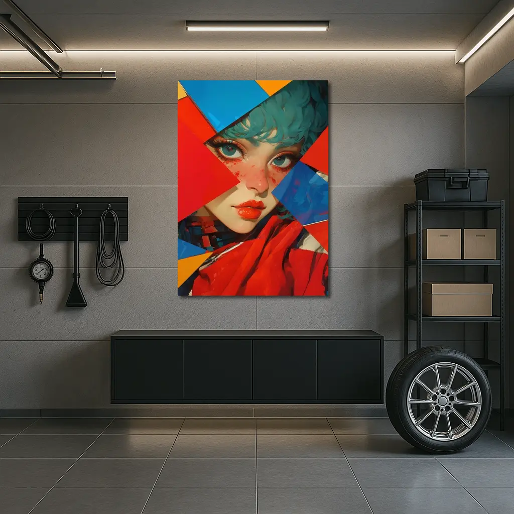 Teal Hair Girl Geometric Abstract Pop Art – Wall Art