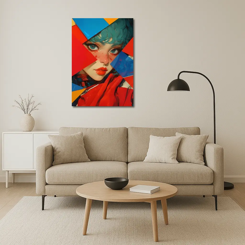 Teal Hair Girl Geometric Abstract Pop Art – Wall Art