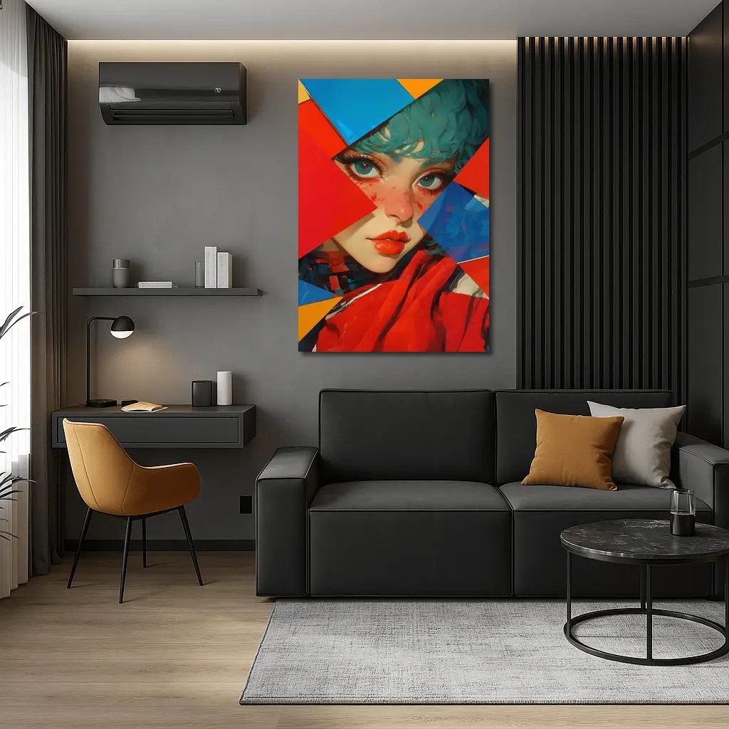 Teal Hair Girl Geometric Abstract Pop Art – Wall Art