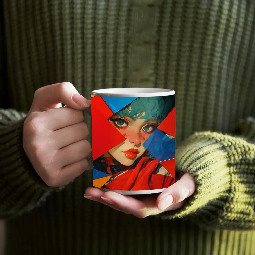 Teal Hair Girl Geometric Abstract Pop Art – Mugs