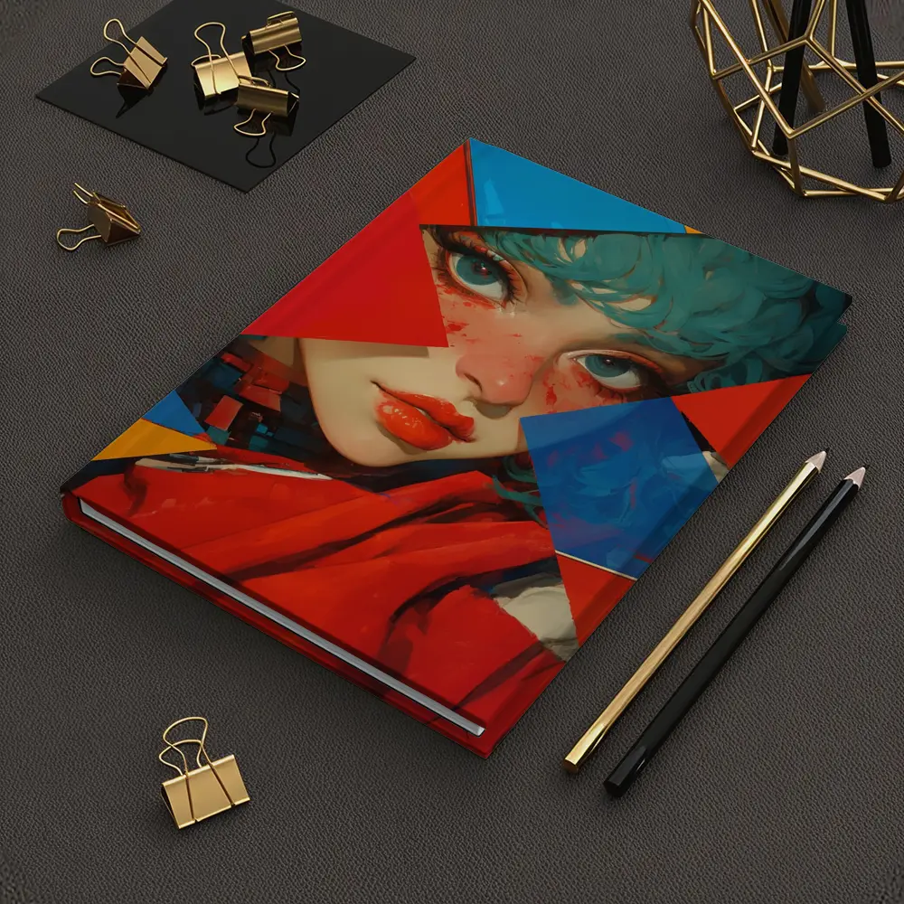 Teal Hair Girl Geometric Abstract Pop Art – Notebooks