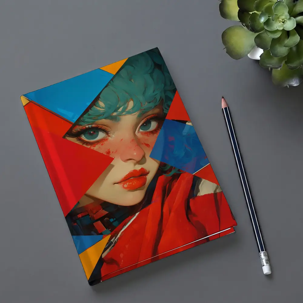 Teal Hair Girl Geometric Abstract Pop Art – Notebooks