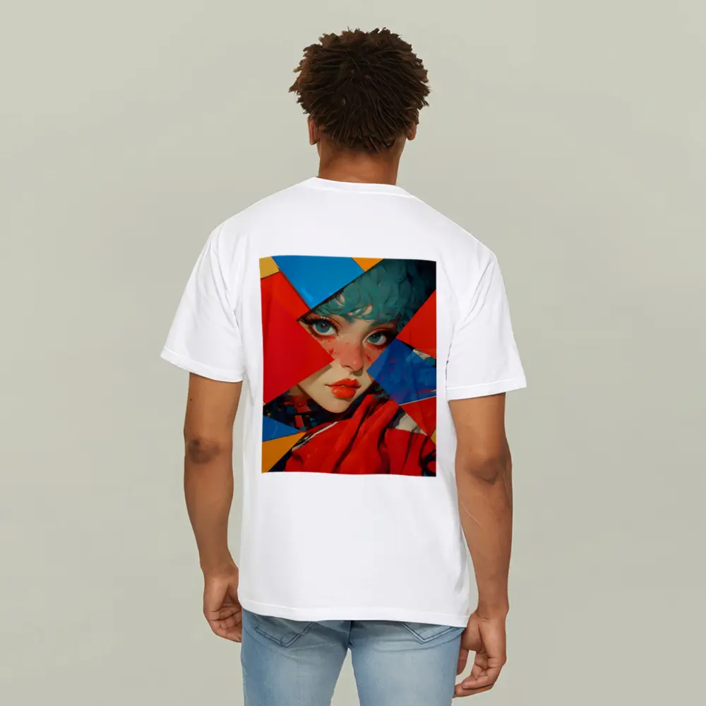Teal Hair Girl Geometric Abstract Pop Art – T-Shirts