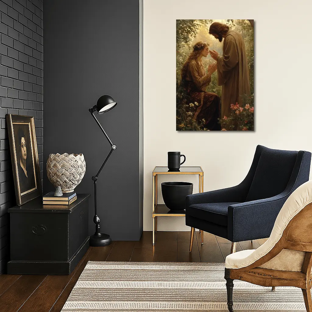 Jesus Blessing Woman Garden Religious Oil Painting – Wall Art