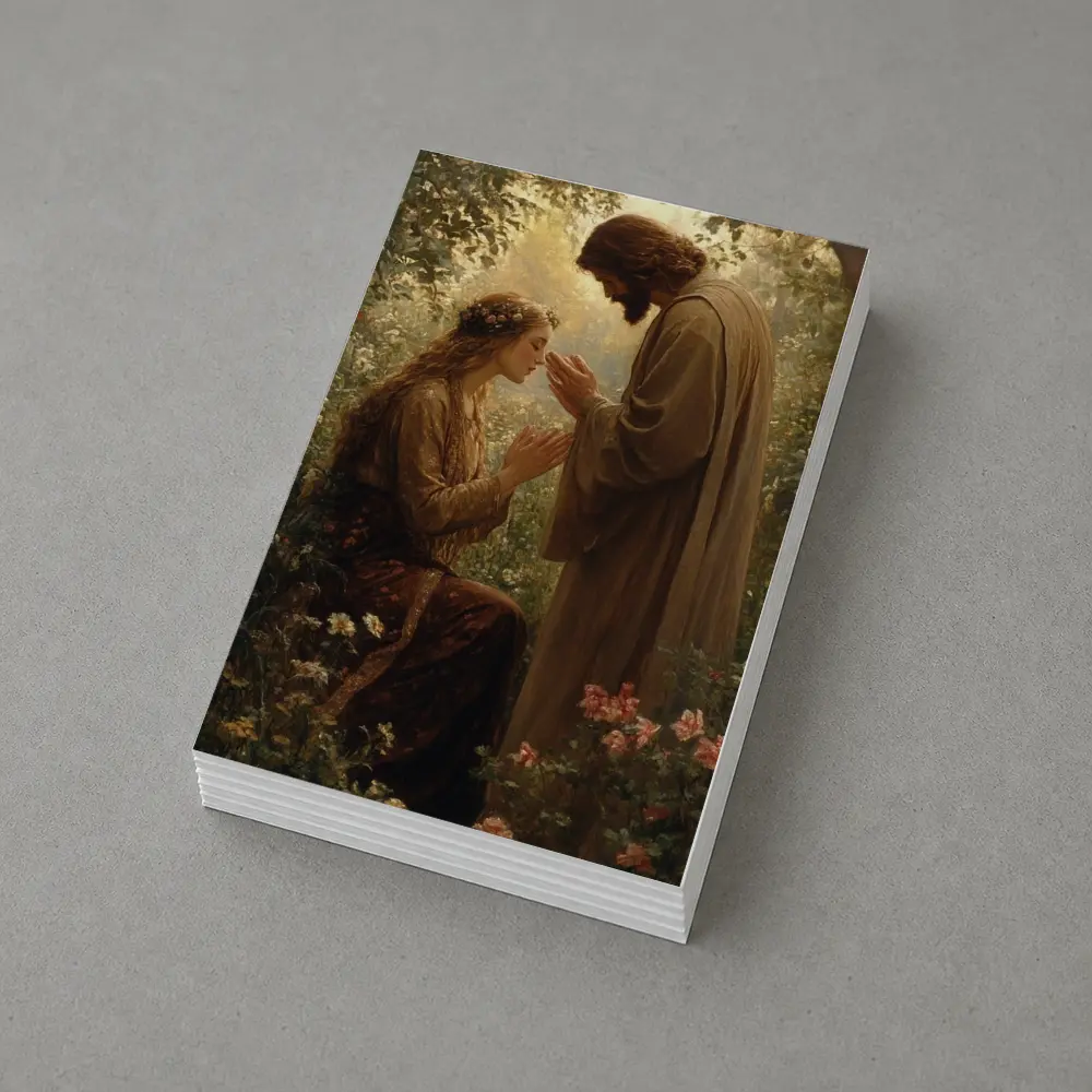 Jesus Blessing Woman Garden Religious Oil Painting – Postcards