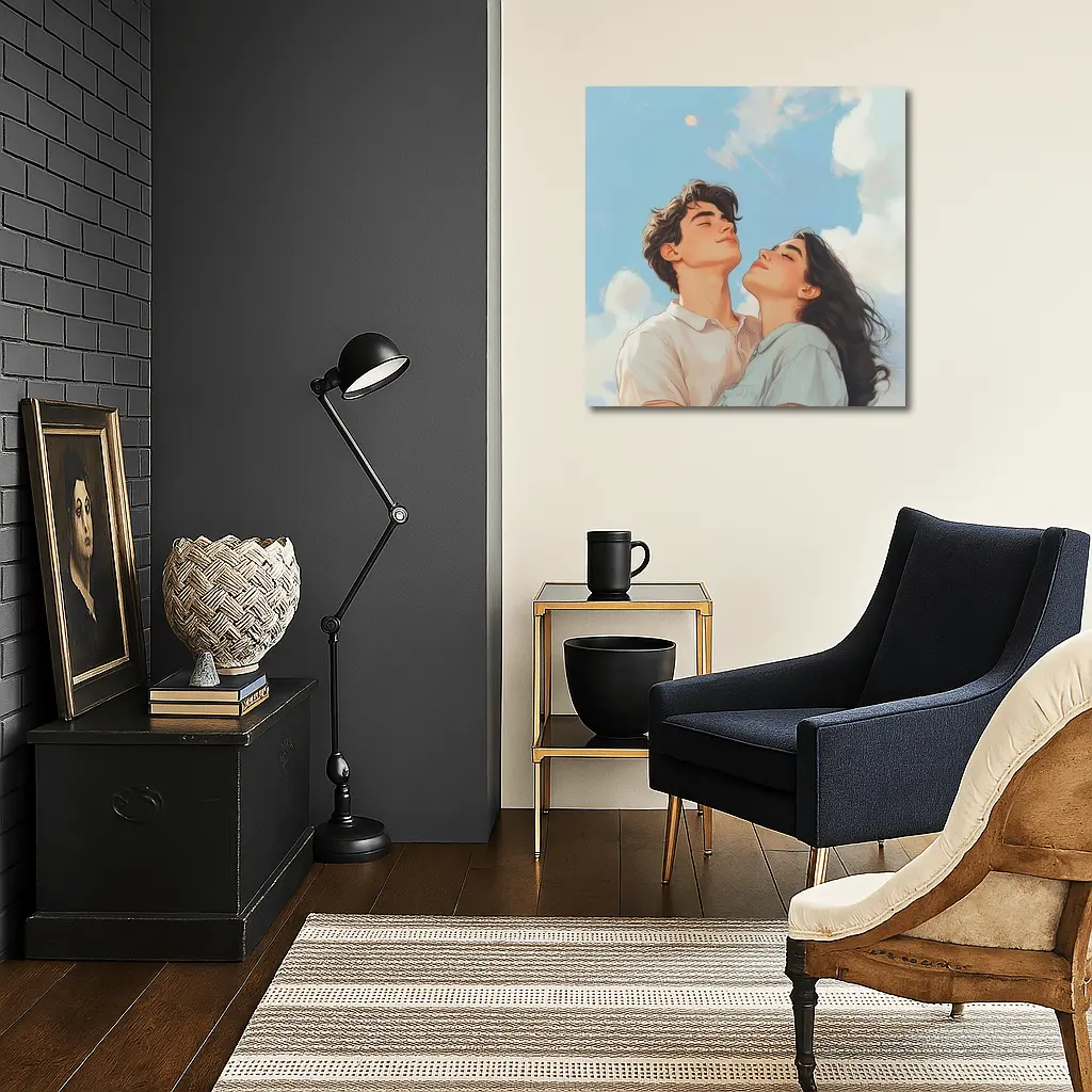 Young Couple Looking Up Blue Sky – Wall Art