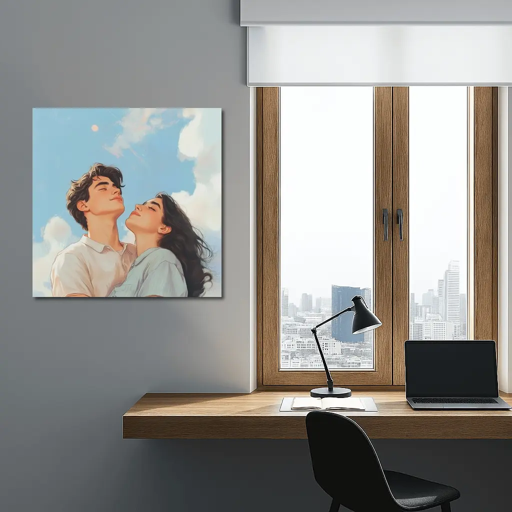 Young Couple Looking Up Blue Sky – Wall Art