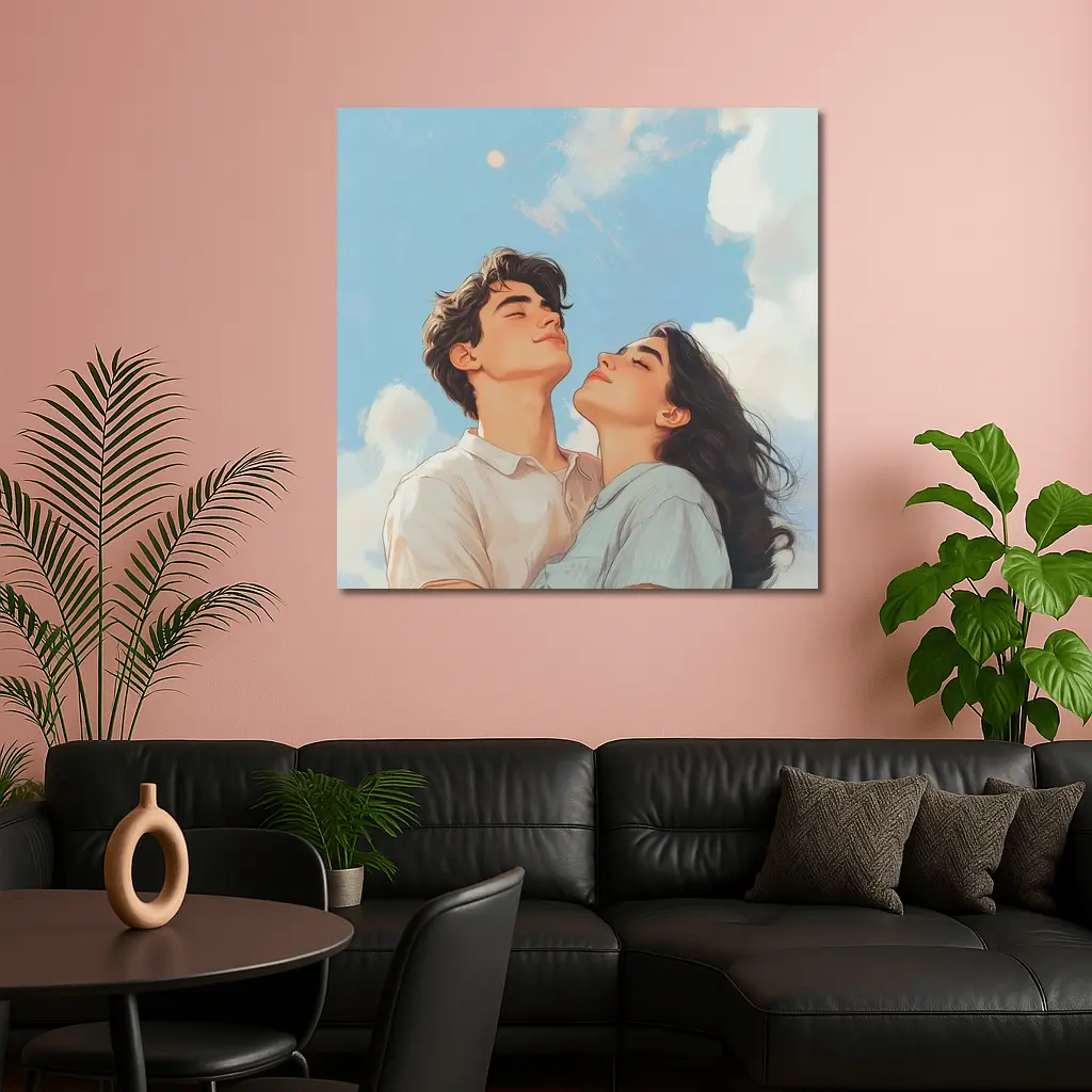Young Couple Looking Up Blue Sky – Wall Art