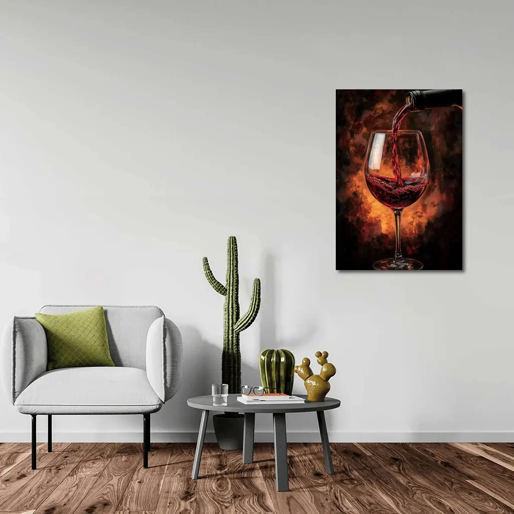 Red Wine Pouring Into Glass Dark Background – Wall Art