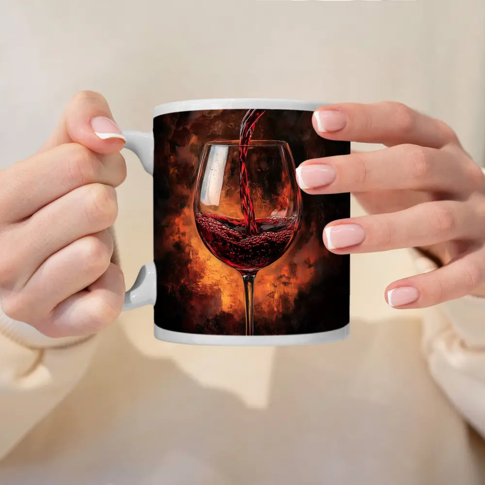Red Wine Pouring Into Glass Dark Background – Mugs
