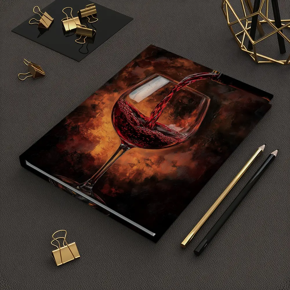 Red Wine Pouring Into Glass Dark Background – Notebooks