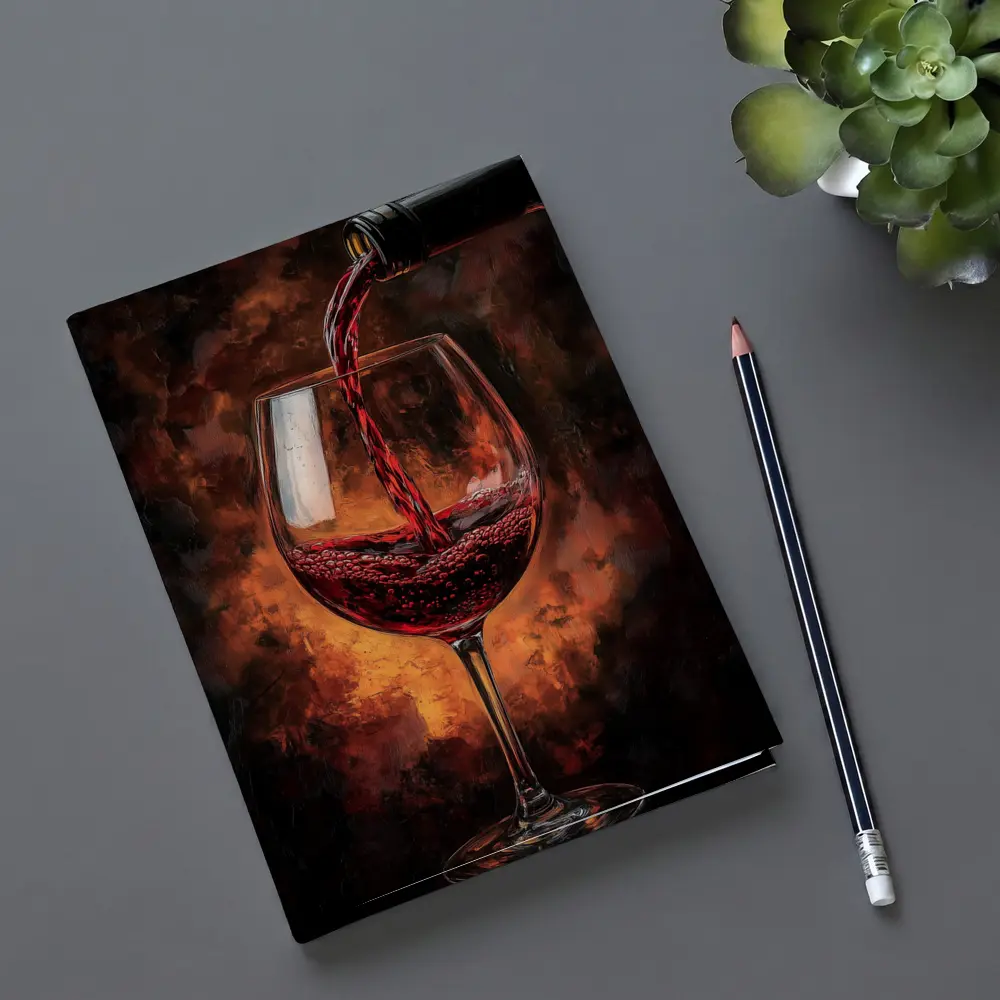 Red Wine Pouring Into Glass Dark Background – Notebooks