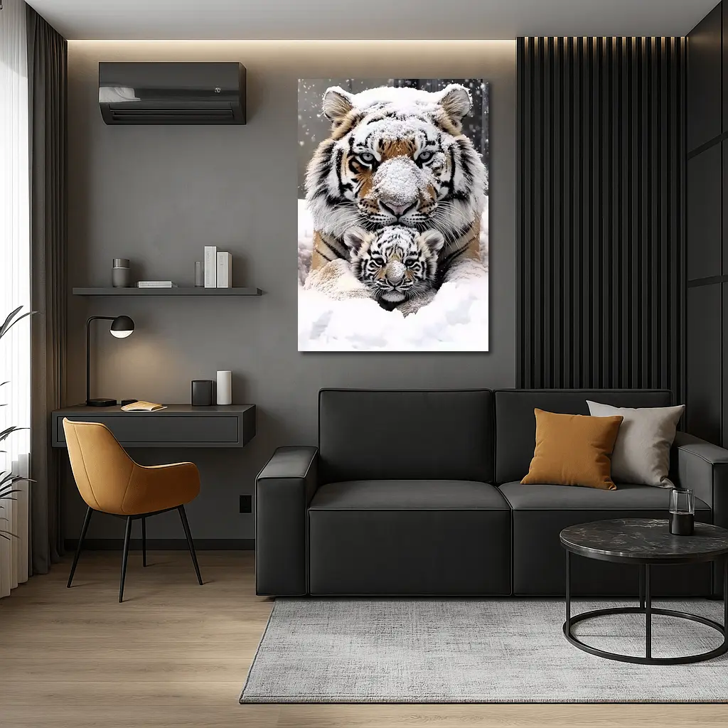 Tiger Mother And Cub In Snow – Wall Art