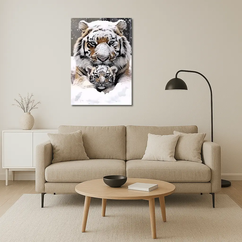 Tiger Mother And Cub In Snow – Wall Art