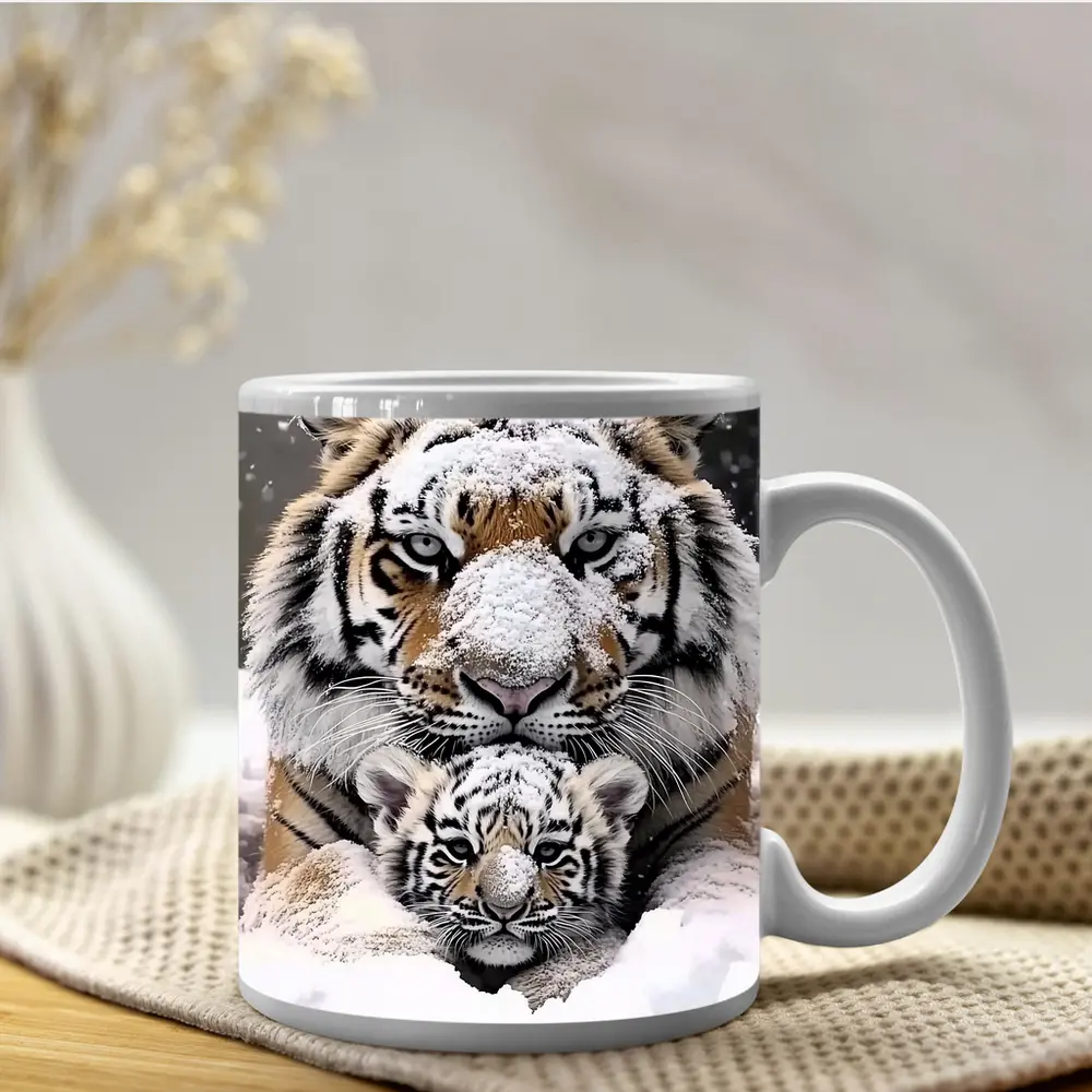 Tiger Mother And Cub In Snow – Mugs