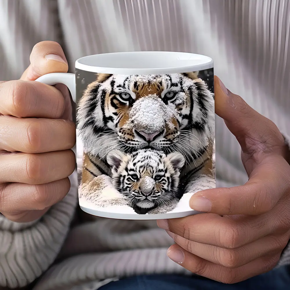 Tiger Mother And Cub In Snow – Mugs