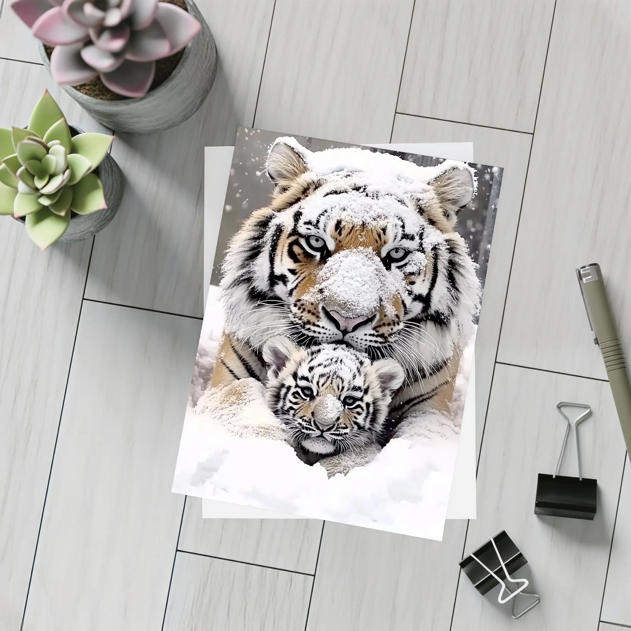 Tiger Mother And Cub In Snow – Postcards