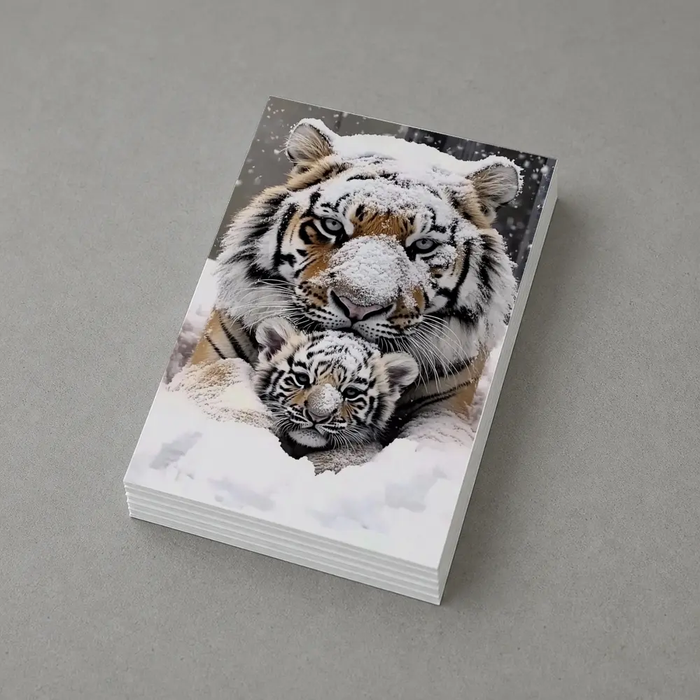 Tiger Mother And Cub In Snow – Postcards