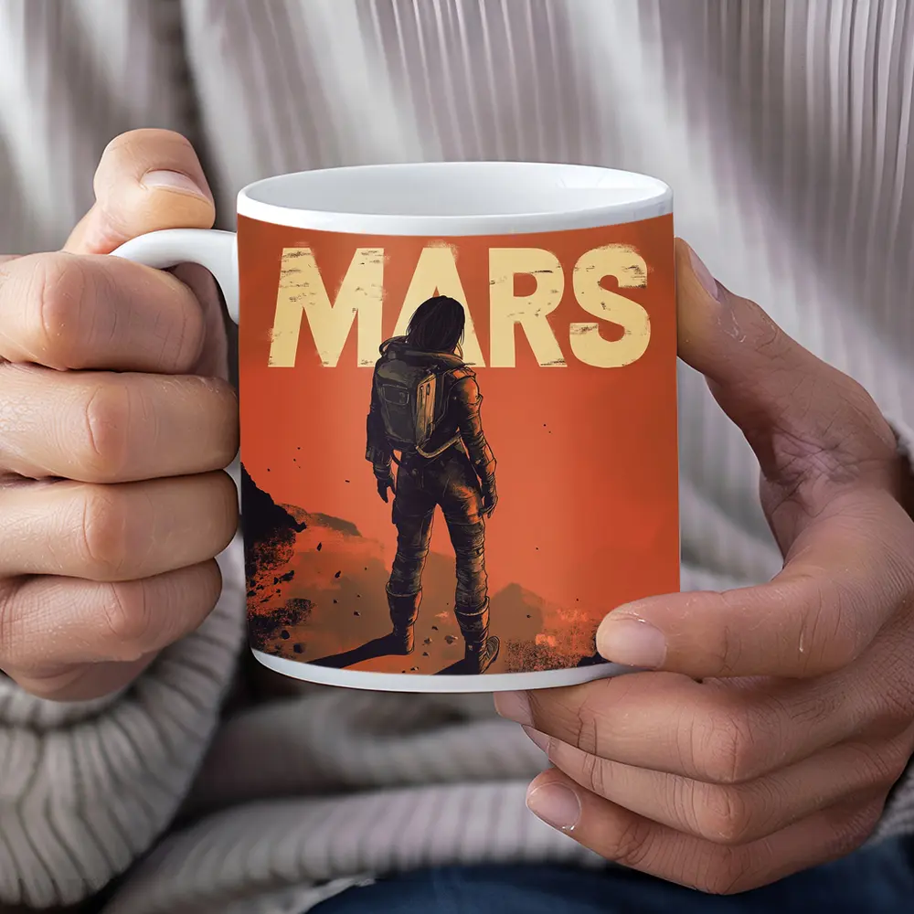 Astronaut Standing Alone On Mars Surface – Mugs