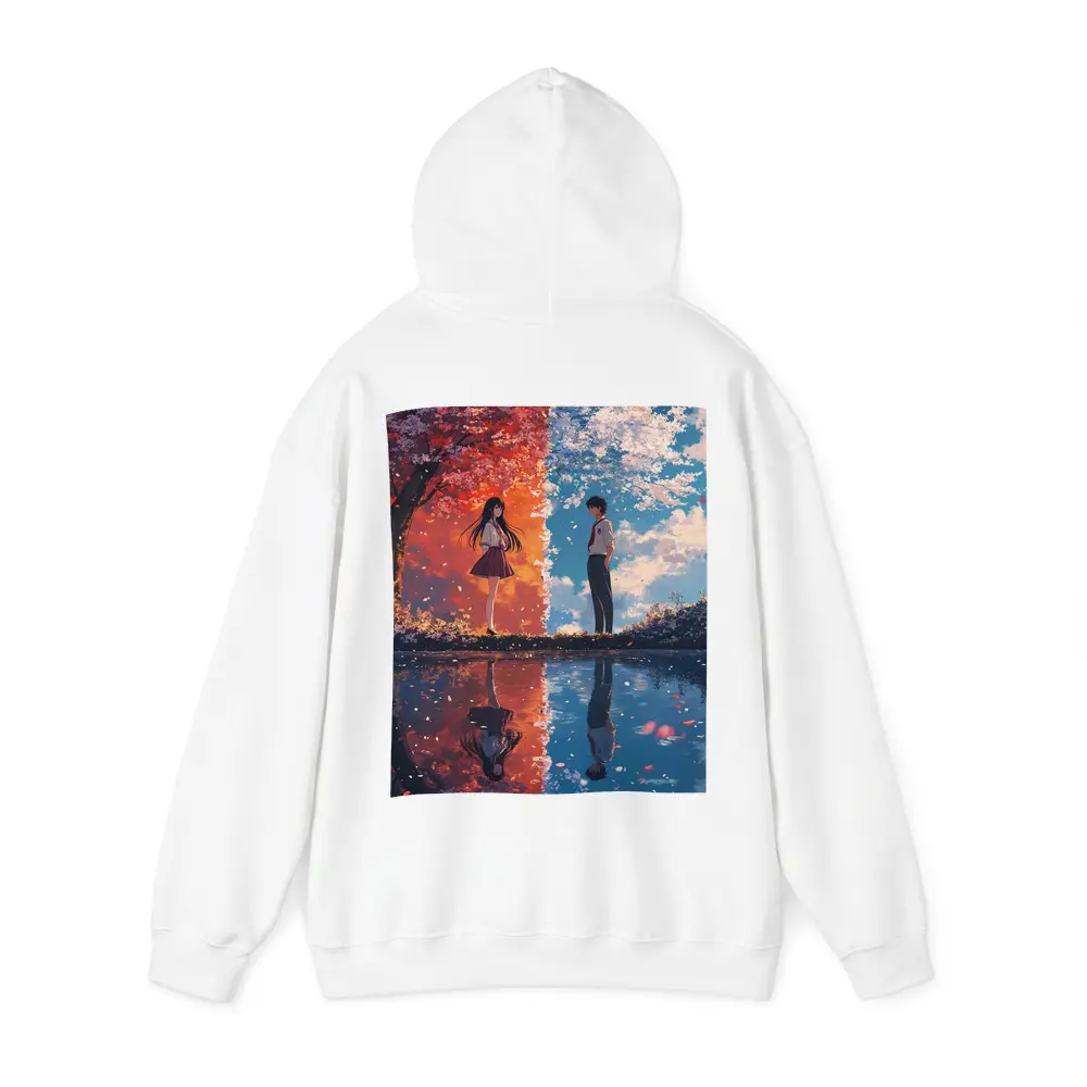 Anime Couple Cherry Blossom Reflection Split Scene – Hoodies