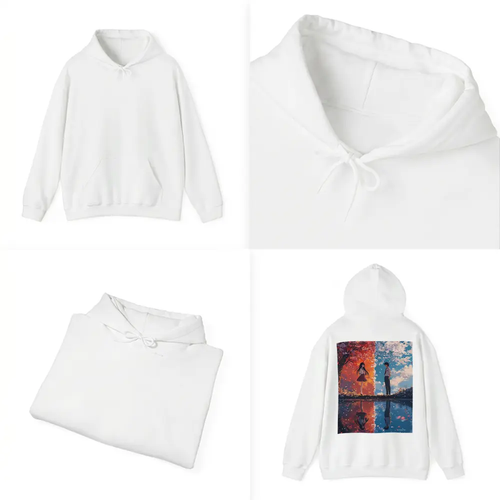 Anime Couple Cherry Blossom Reflection Split Scene – Hoodies