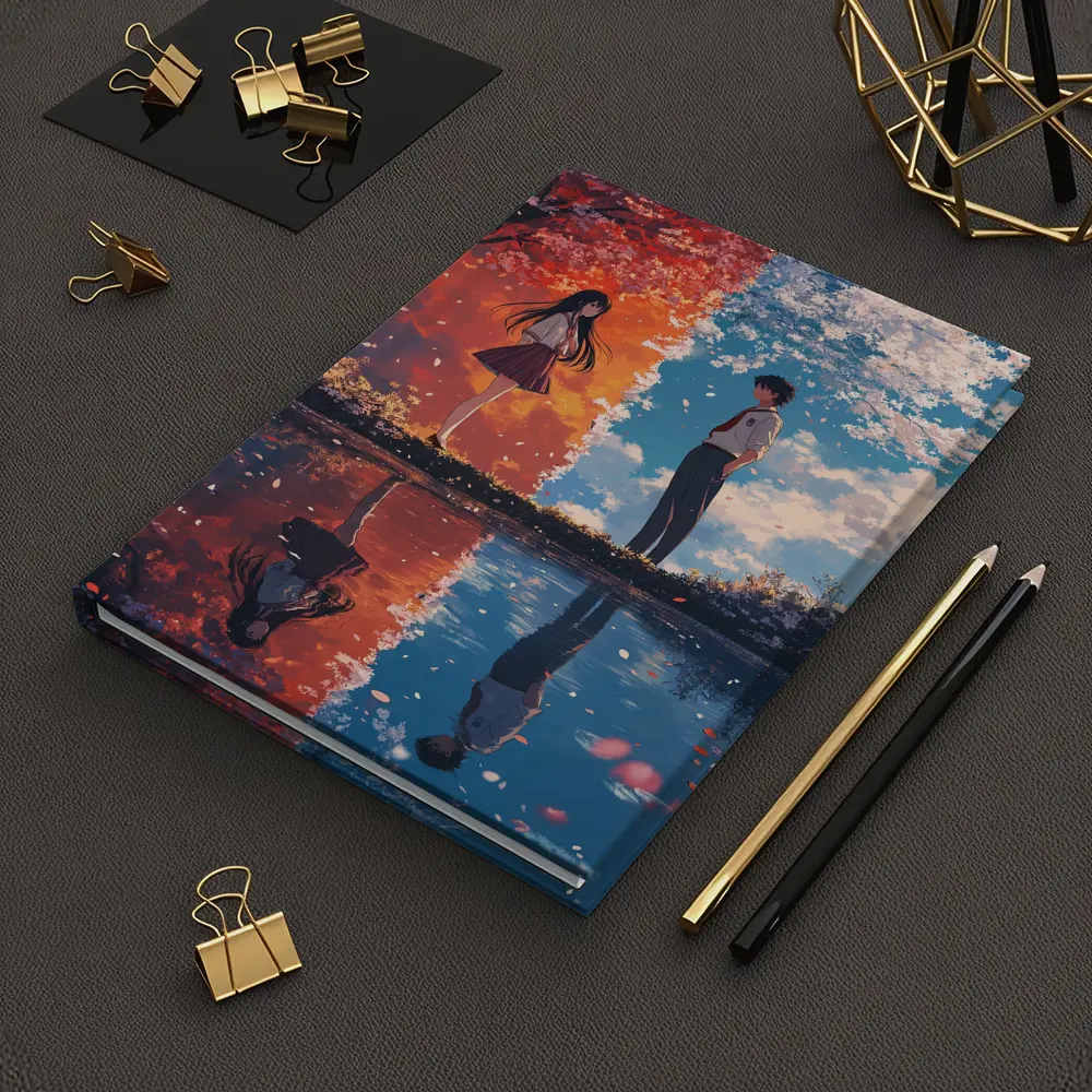Anime Couple Cherry Blossom Reflection Split Scene – Notebooks