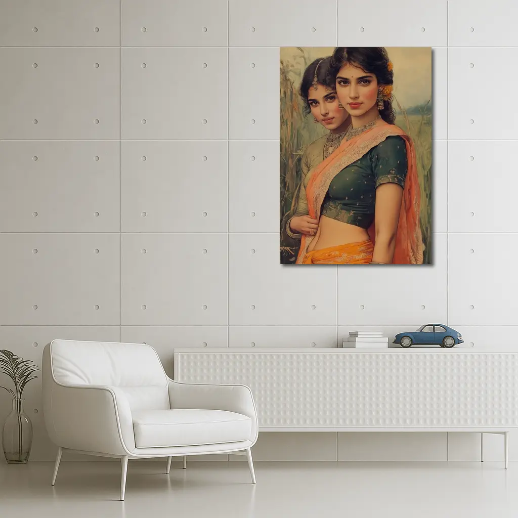 Indian Women in Sarees Field Painting – Wall Art