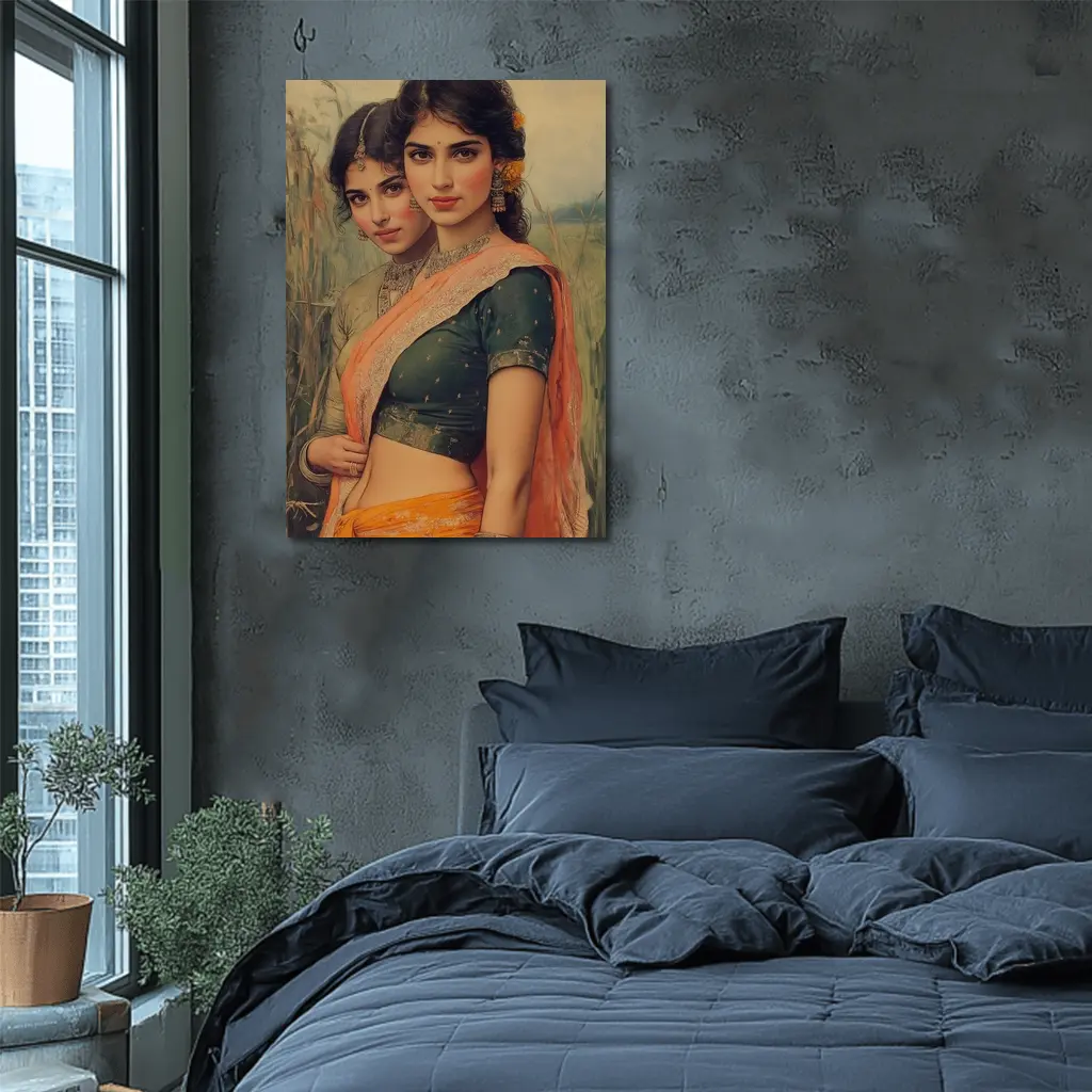 Indian Women in Sarees Field Painting – Wall Art