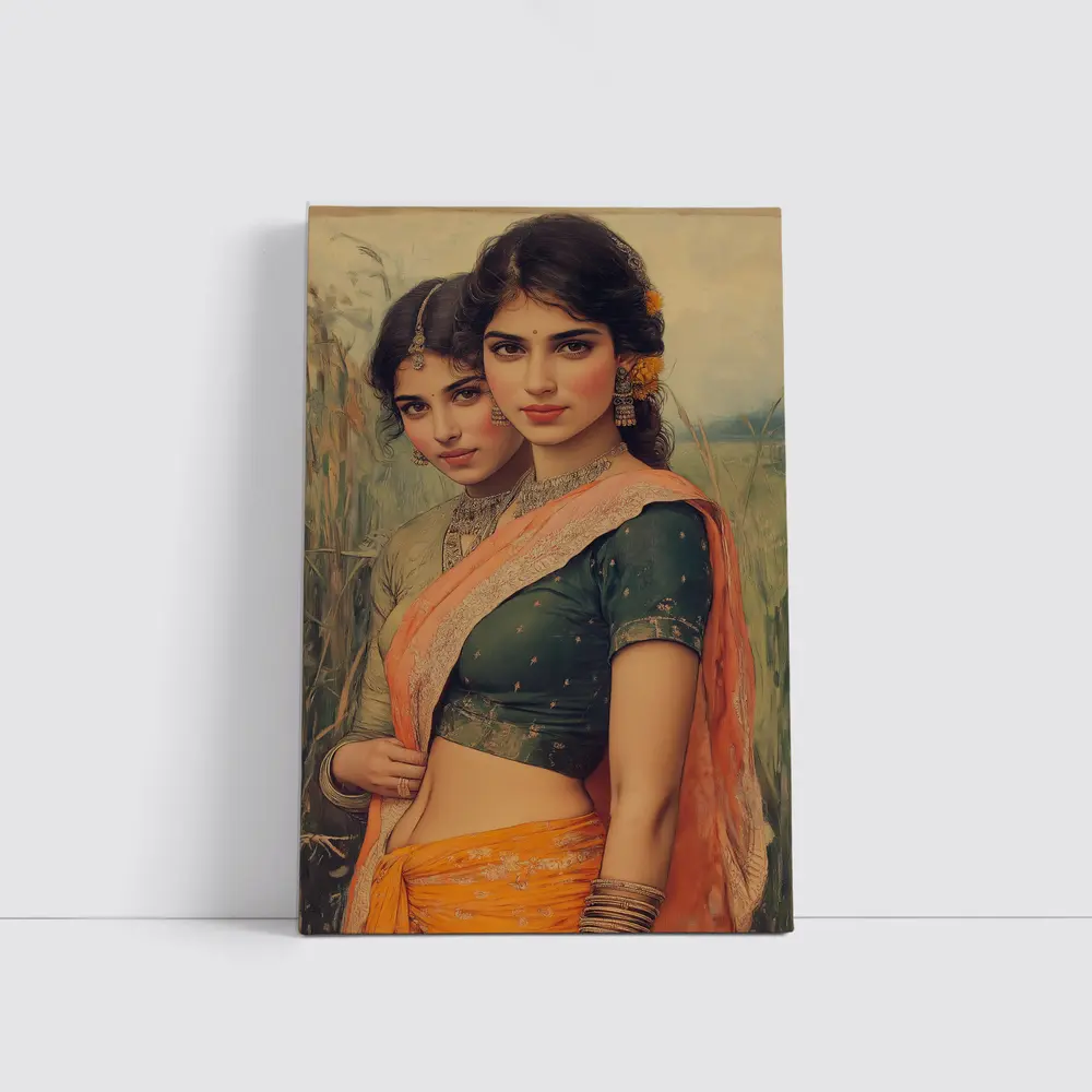Indian Women in Sarees Field Painting – Wall Art