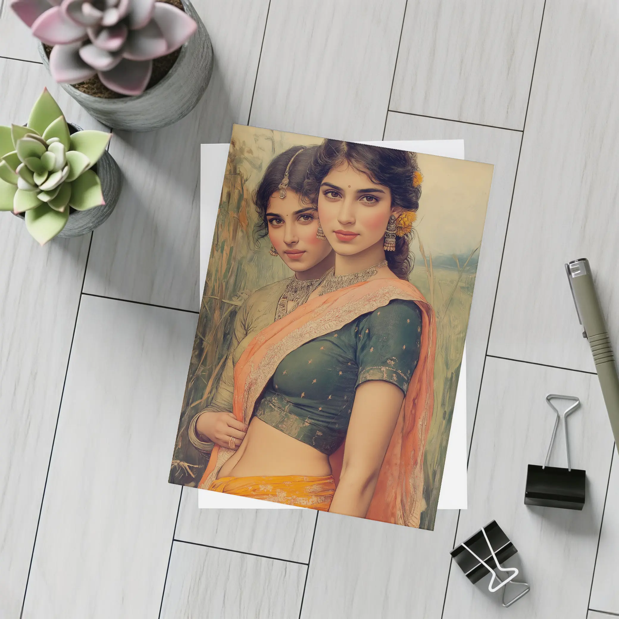Indian Women in Sarees Field Painting – Postcards