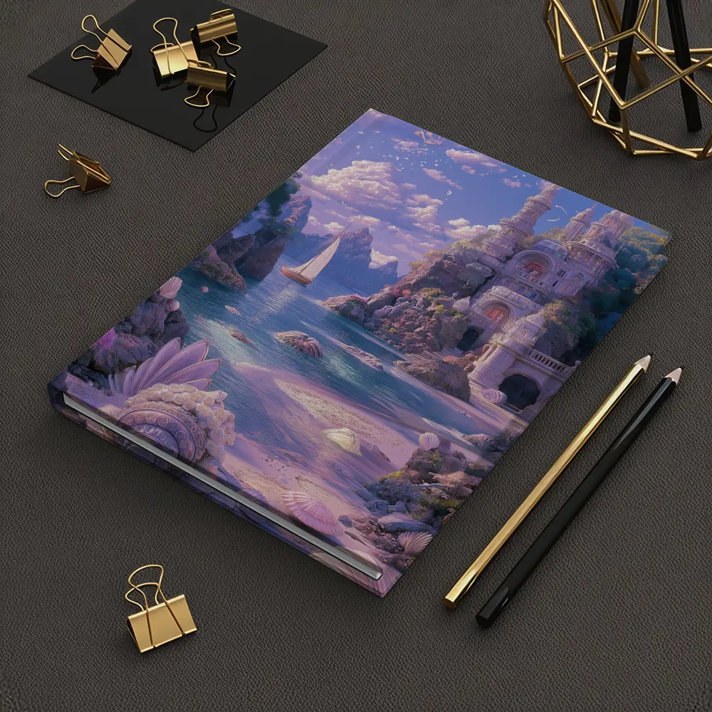 Fantasy Castle Beach Seashells Dreamy Coastal Scene – Notebooks