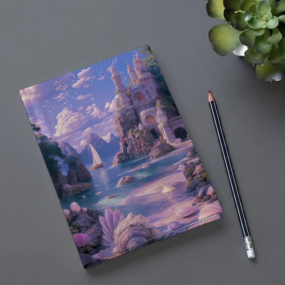 Fantasy Castle Beach Seashells Dreamy Coastal Scene – Notebooks