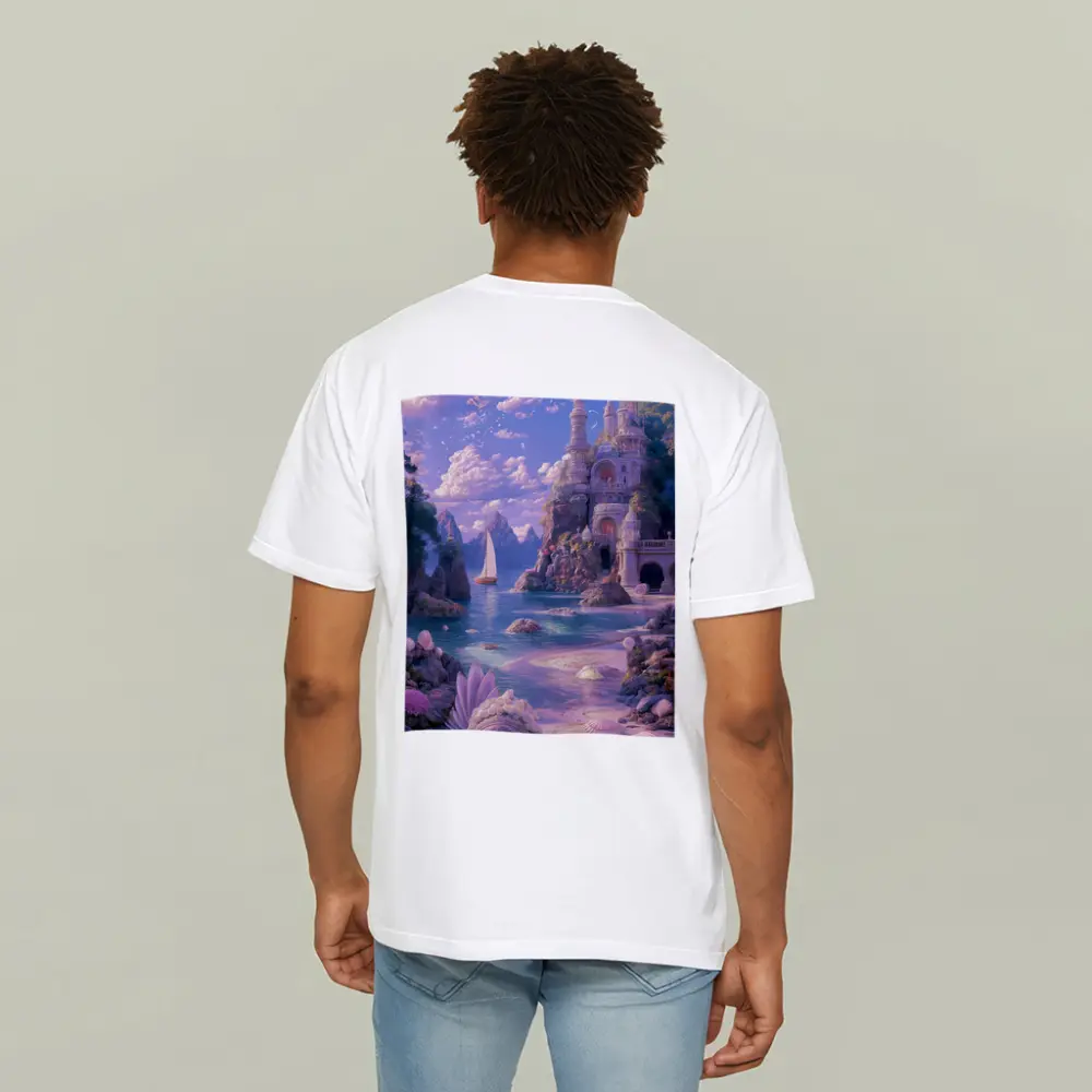 Fantasy Castle Beach Seashells Dreamy Coastal Scene – T-Shirts