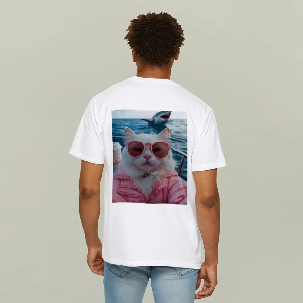 White Cat Sunglasses Pink Jacket Ocean Shark – T-Shirts