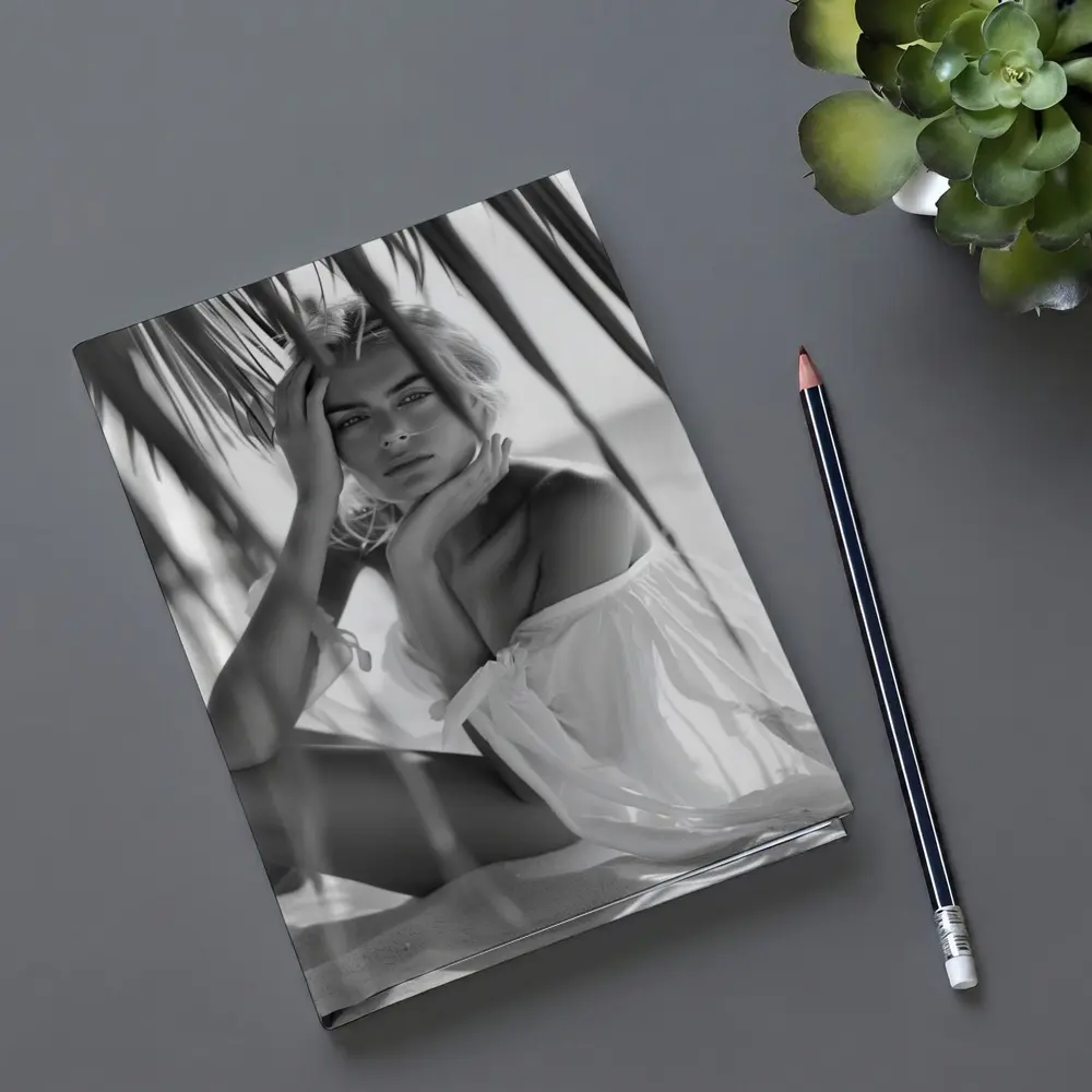 Blonde Woman Sitting Under Palm Tree Beach – Notebooks