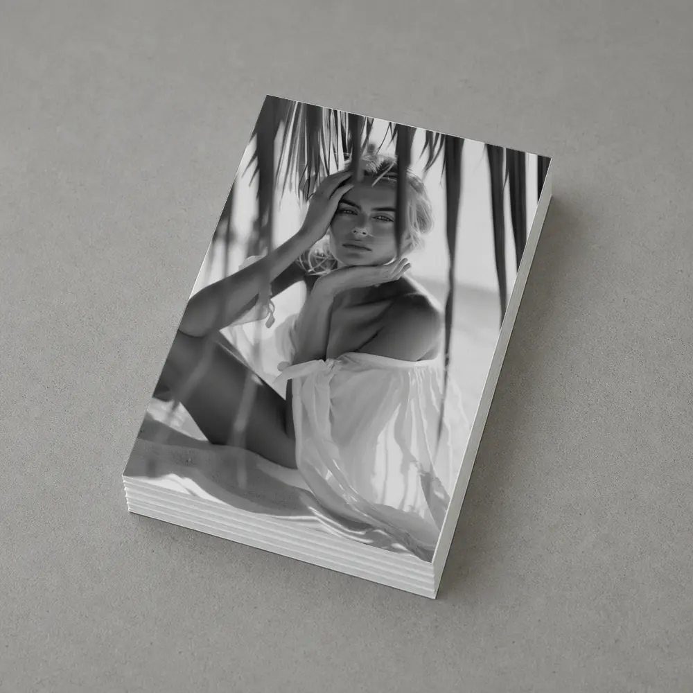 Blonde Woman Sitting Under Palm Tree Beach – Postcards