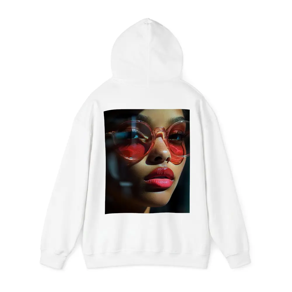 Woman Red Sunglasses Bold Lips Dark Background – Hoodies