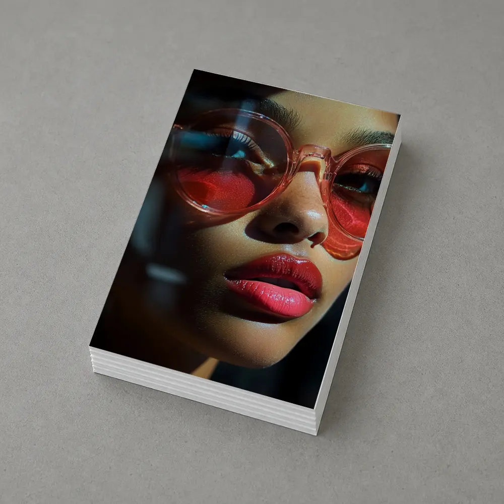 Woman Red Sunglasses Bold Lips Dark Background – Postcards