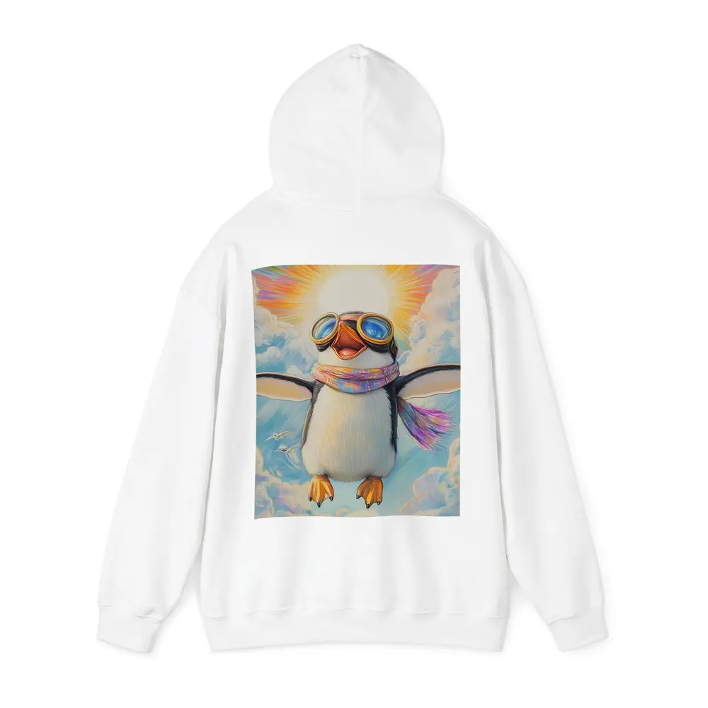 Happy Penguin Flying Through Colorful Sky – Hoodies