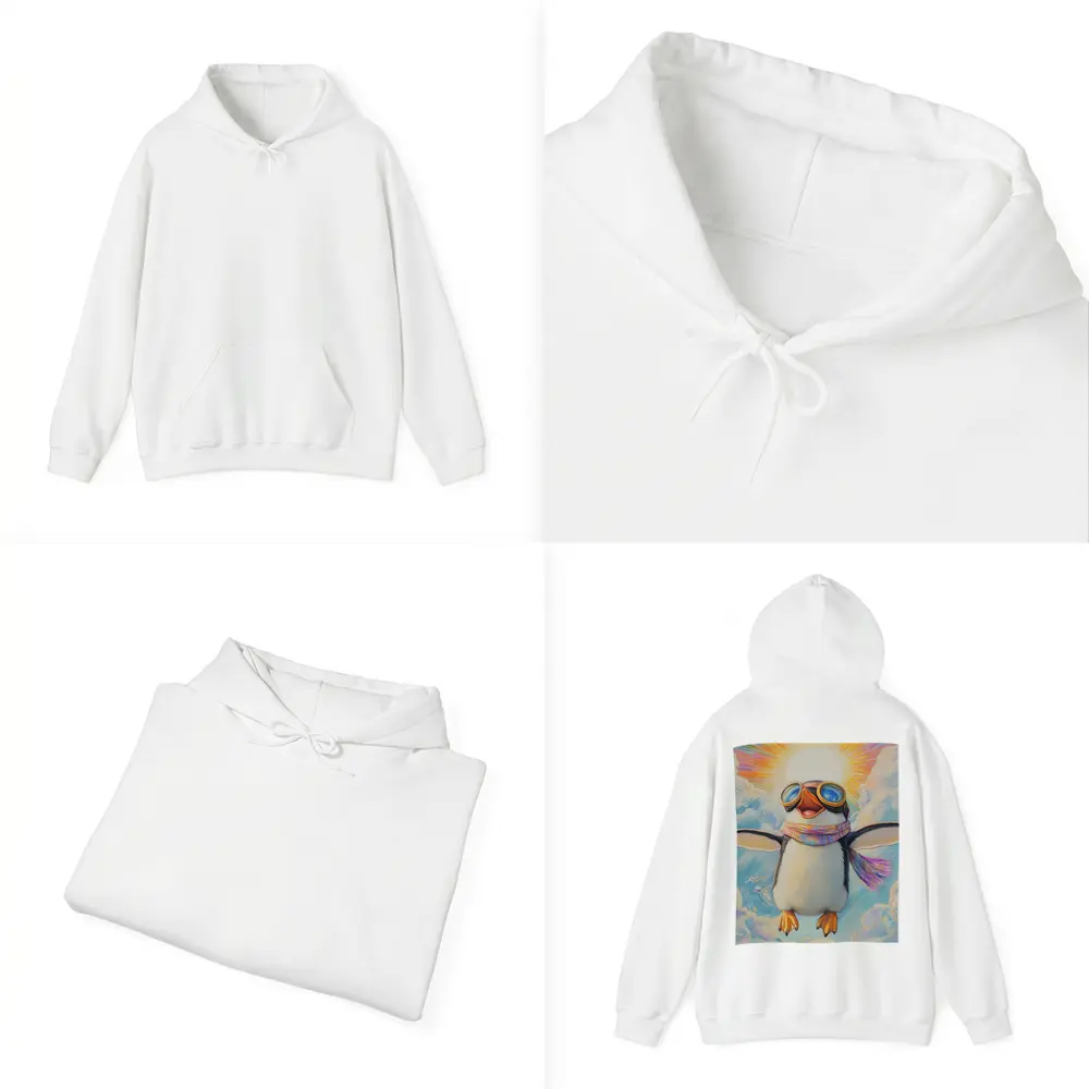 Happy Penguin Flying Through Colorful Sky – Hoodies