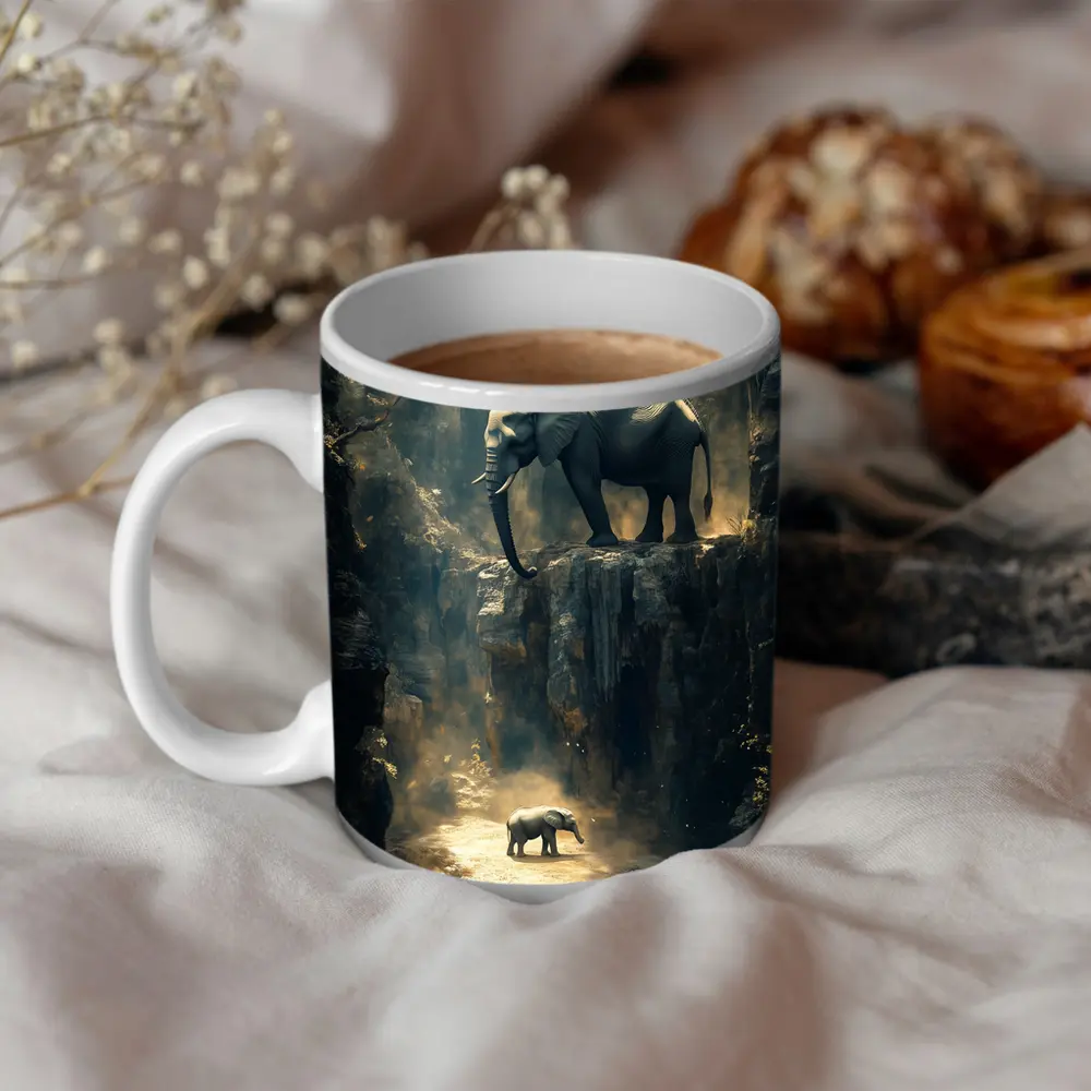 Elephants on Rocky Canyon Cliffs Surreal – Mugs
