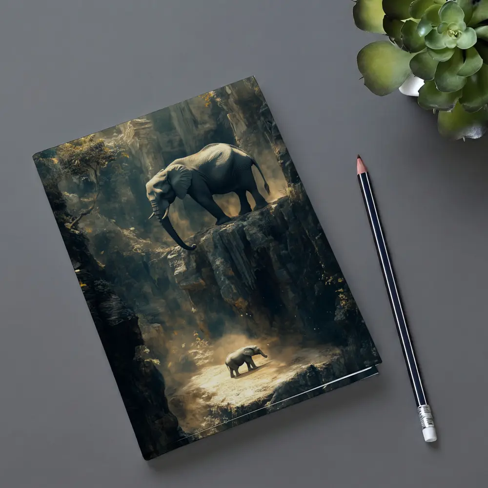 Elephants on Rocky Canyon Cliffs Surreal – Notebooks