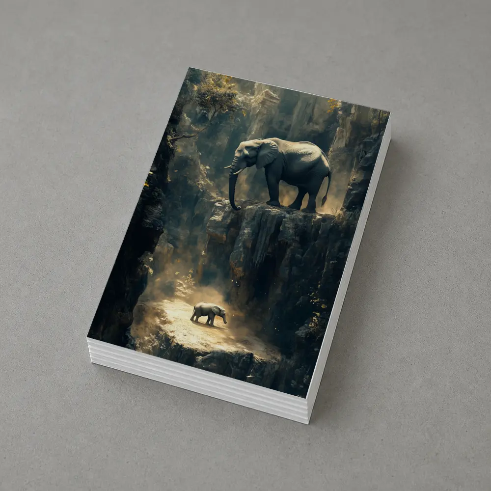 Elephants on Rocky Canyon Cliffs Surreal – Postcards