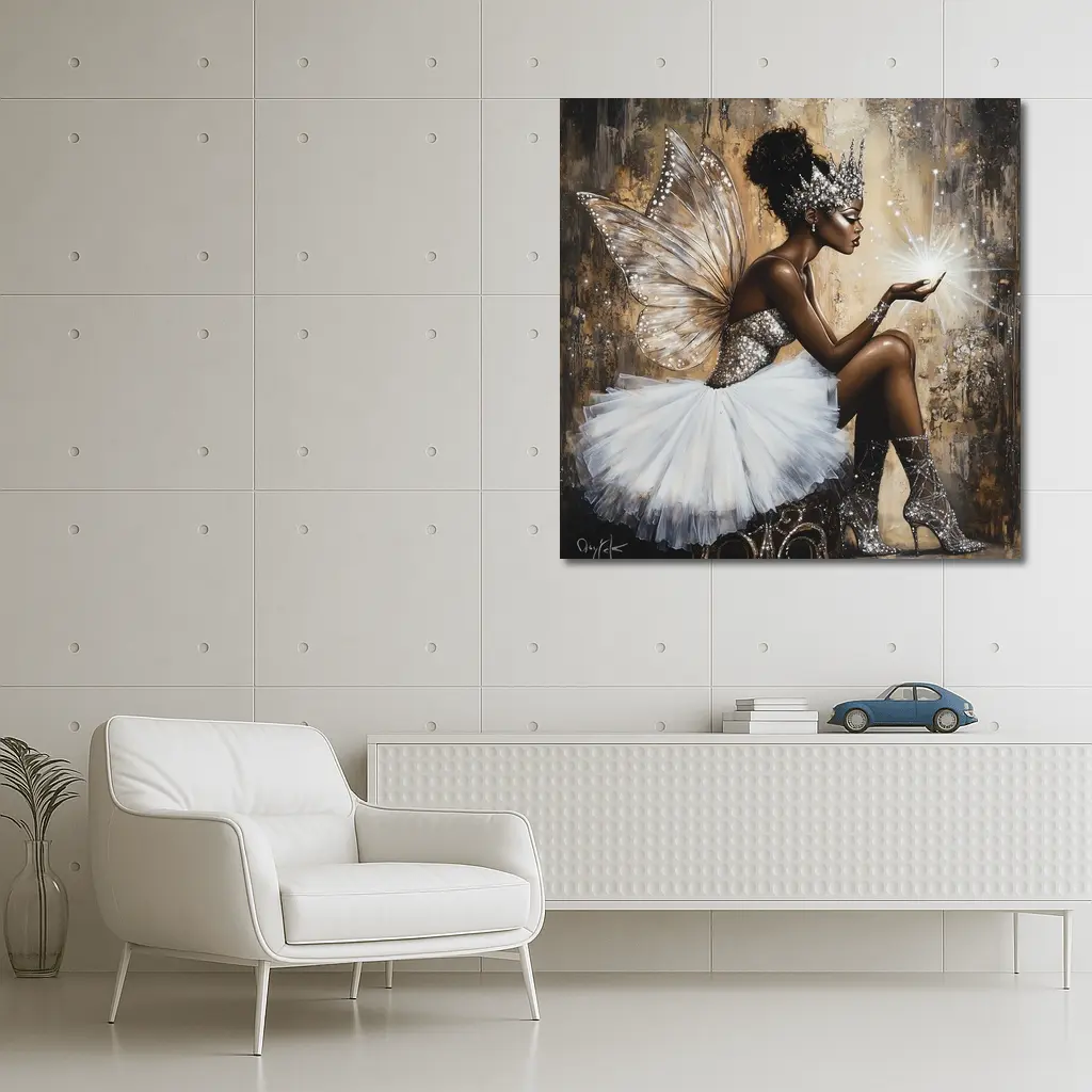 Black Fairy Queen Glitter Wings Fantasy Art – Wall Art