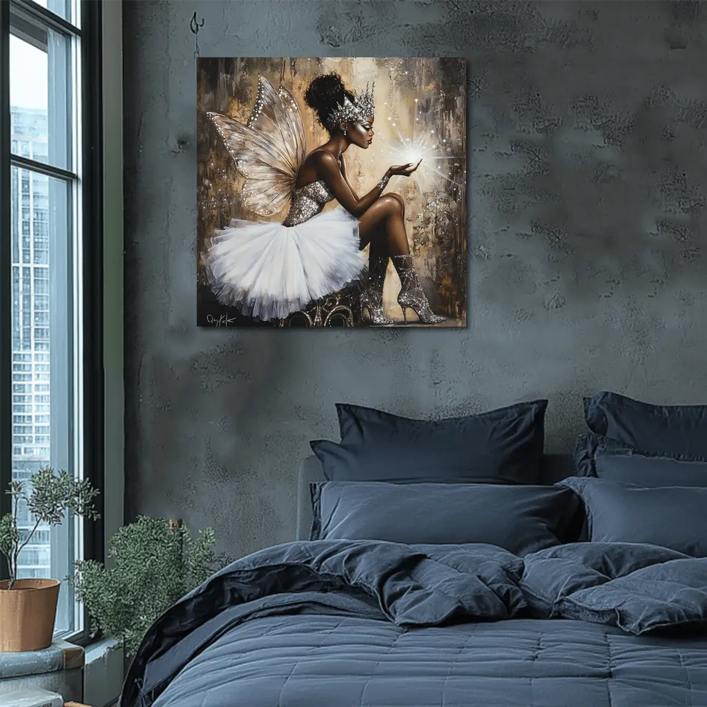 Black Fairy Queen Glitter Wings Fantasy Art – Wall Art