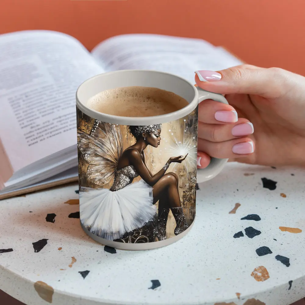 Black Fairy Queen Glitter Wings Fantasy Art – Mugs