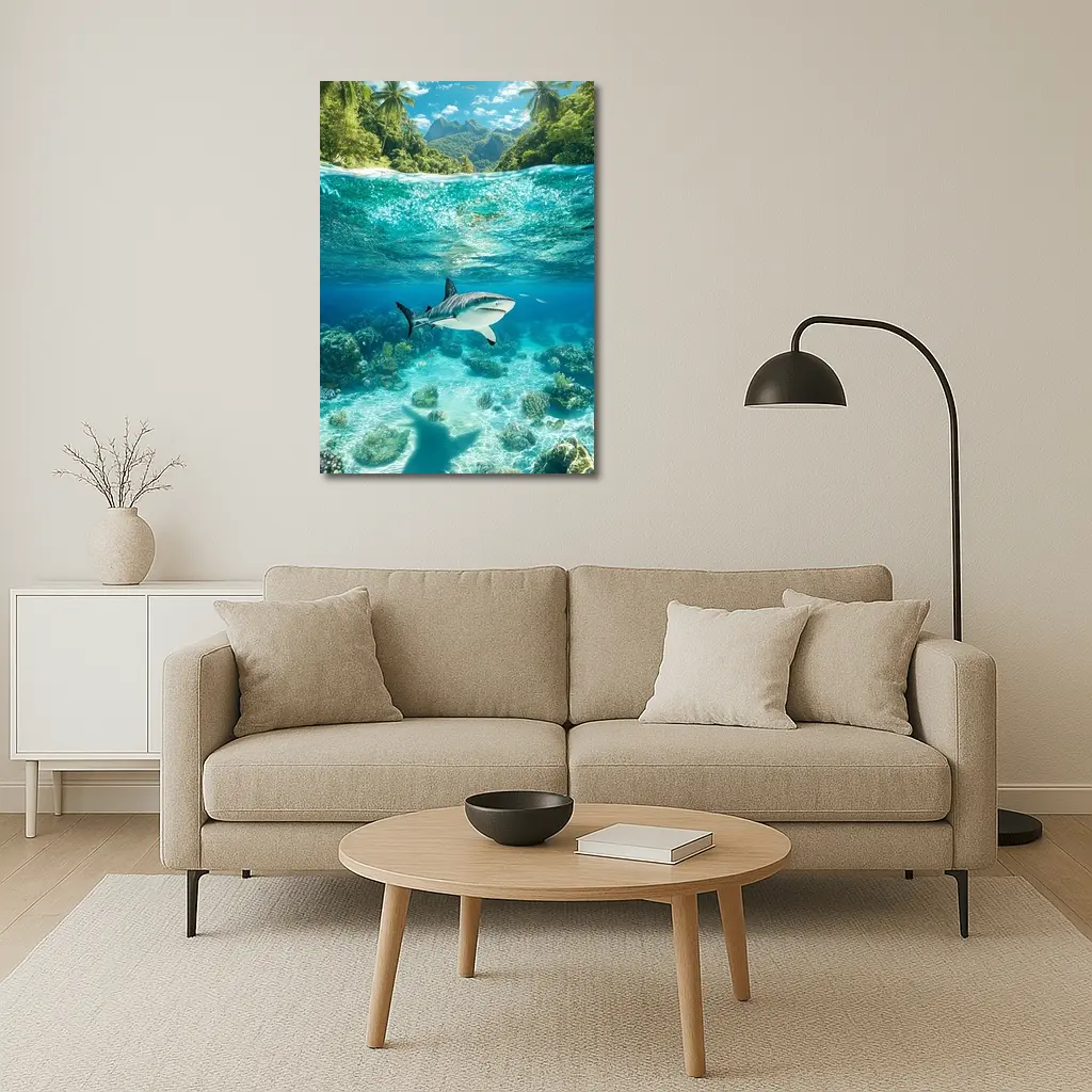 Reef Shark Swimming Tropical Island Underwater – Wall Art