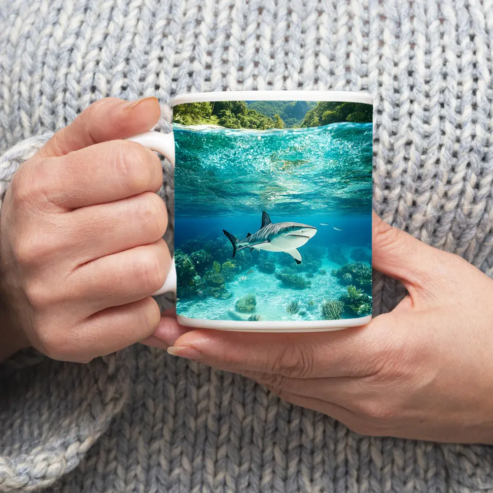 Reef Shark Swimming Tropical Island Underwater – Mugs