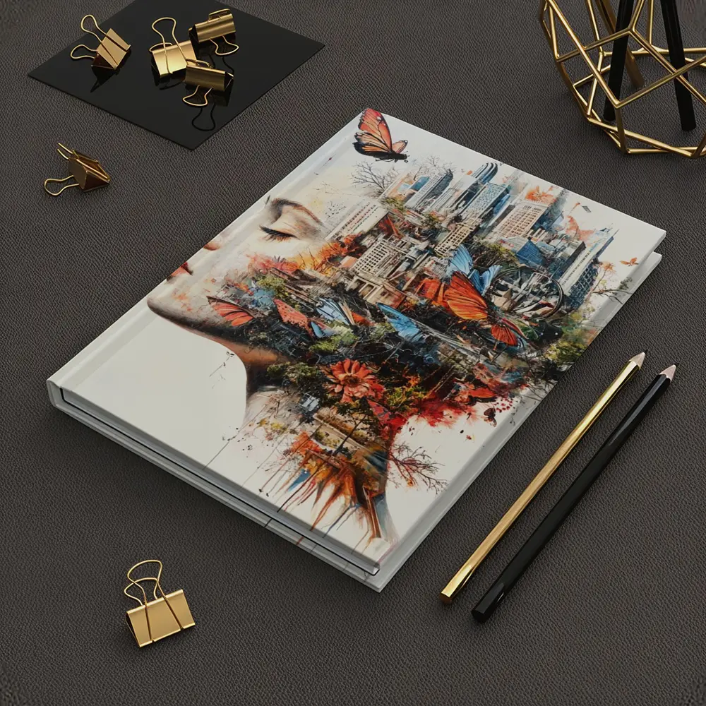 Woman Face Double Exposure City Butterflies – Notebooks