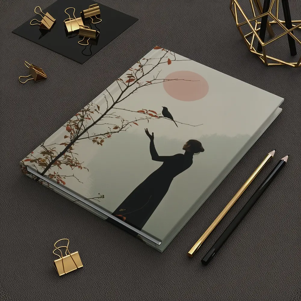 Woman Silhouette Crow Misty Autumn Fog – Notebooks